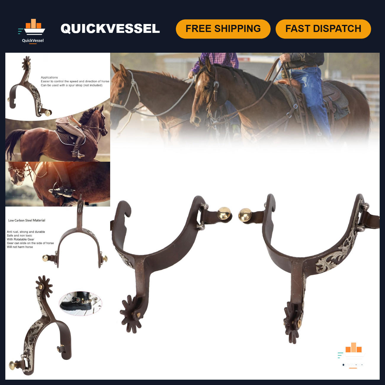 2 Pcs Adjustable Western Spurs for Cowboy Boots - Low Carbon Steel Rowel Design