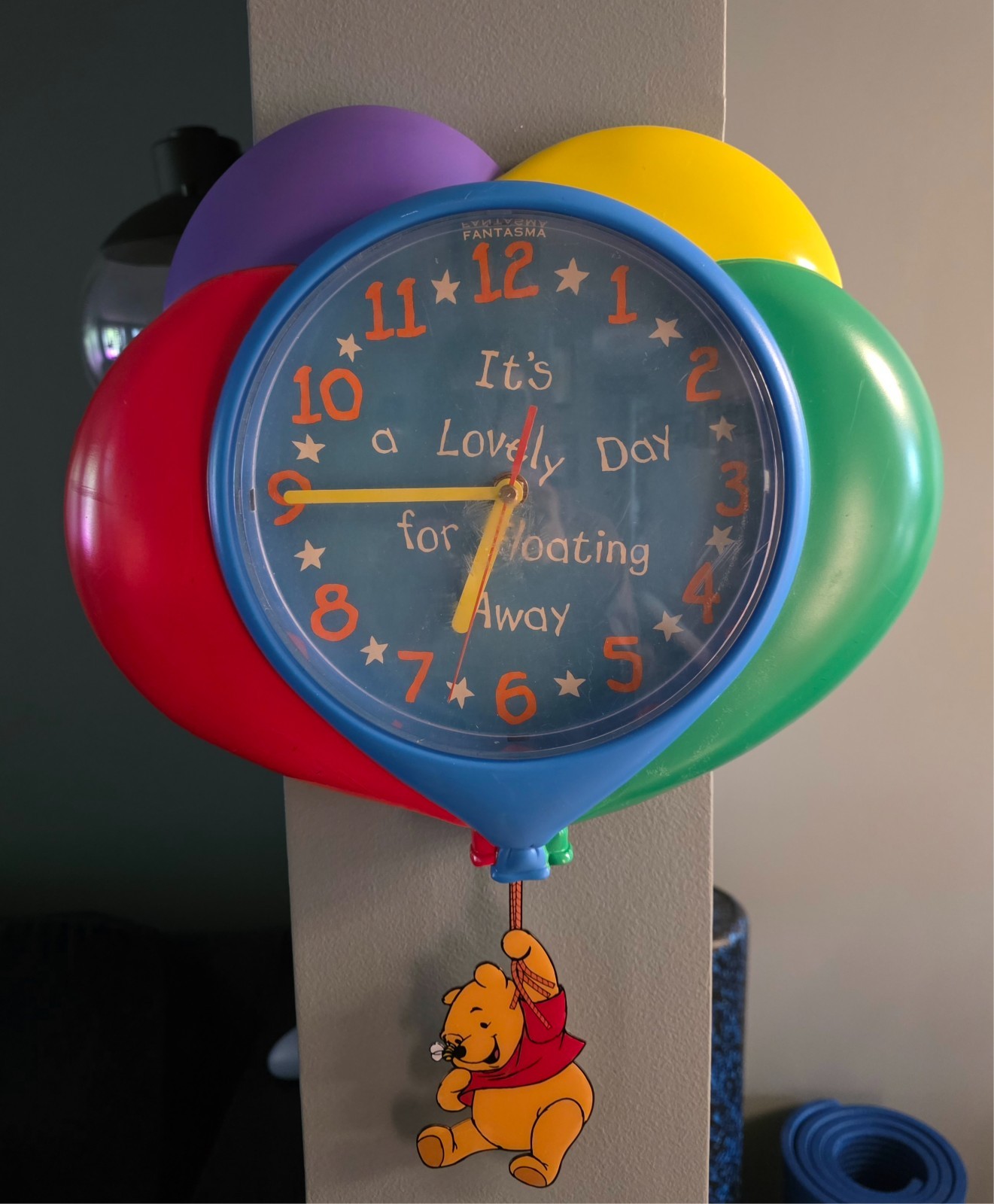 Working Vintage Fantasma Disney Winnie The Pooh Balloon Pendulum Clock