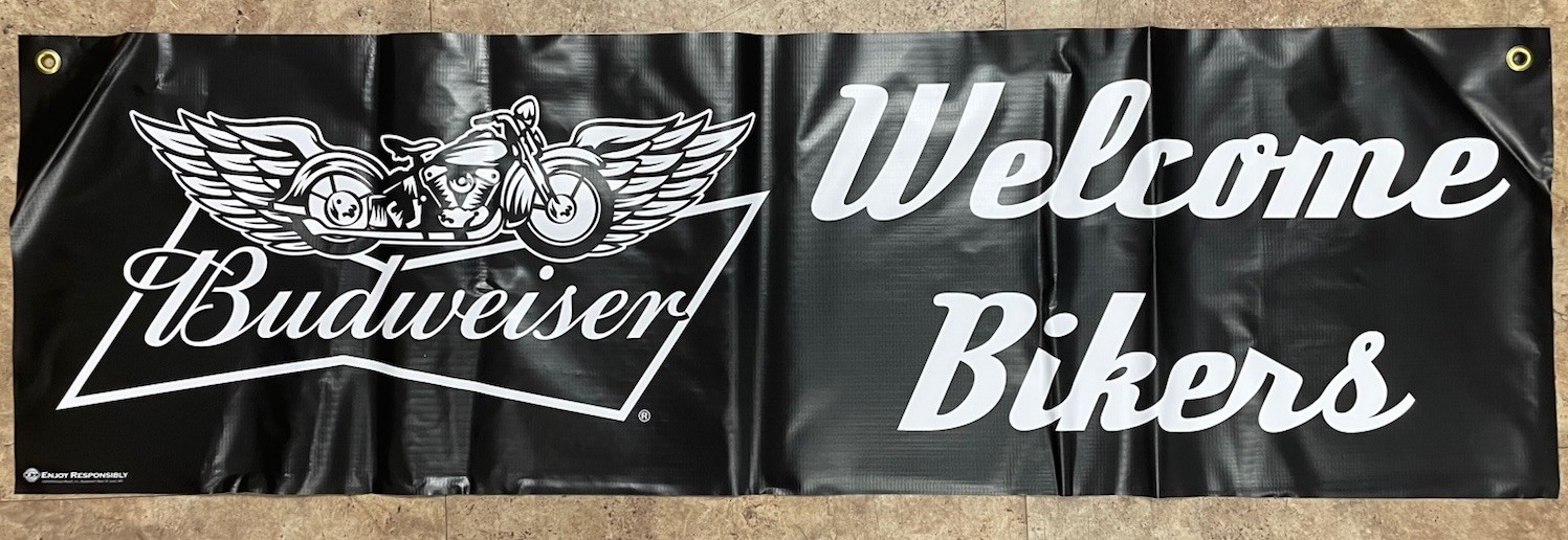 Budweiser Welcome Bikers Vinyl Banner New Beer Man Cave 14x48 Budweiser Welcome Bikers Vinyl Banner New Beer Man Cave 14x48