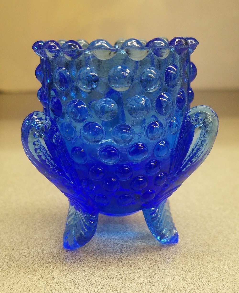 Vintage Pressed Glass Blue Hobnail Toothpick Holder