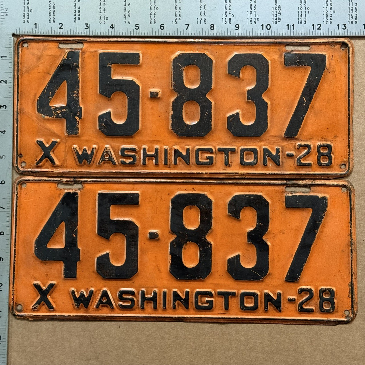 1928 Washington license plate pair 45837 YOM DMV STUNNING ORIGINAL PREWAR 24587