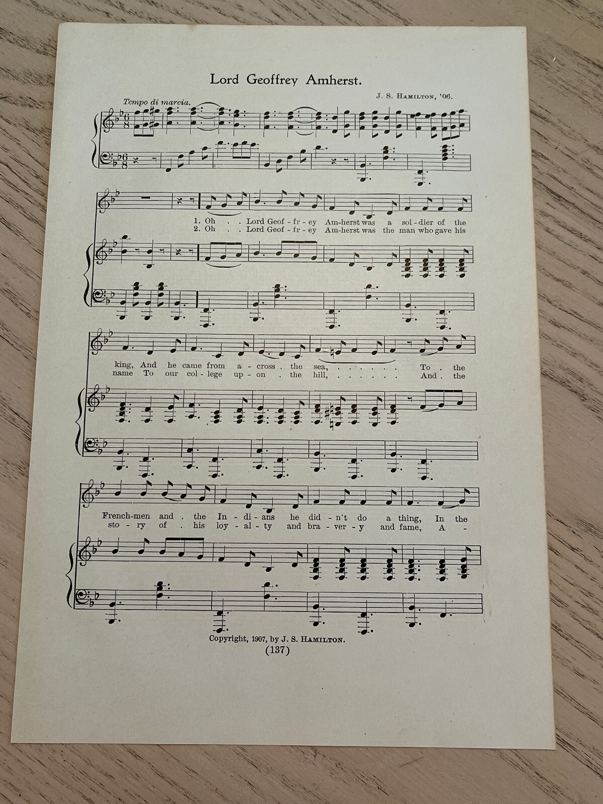 VTG AMHERST COLLEGE song Sheet- \