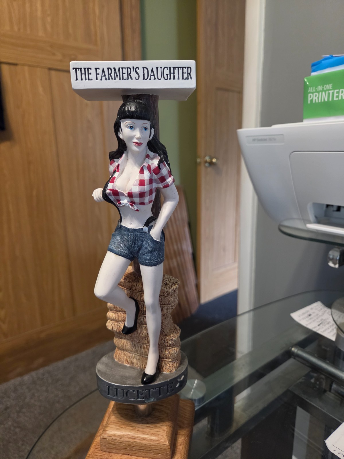 THE FARMERS DAUGHTER LUCETTE BREWING BEER TAP HANDLE. MENOMONIE WISCONSIN