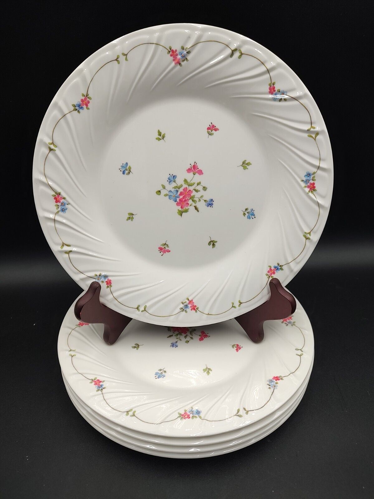 Set Of 5 Vintage Anacapa Melamine Ware Dinner Plates Pink Blue Floral Grannycore