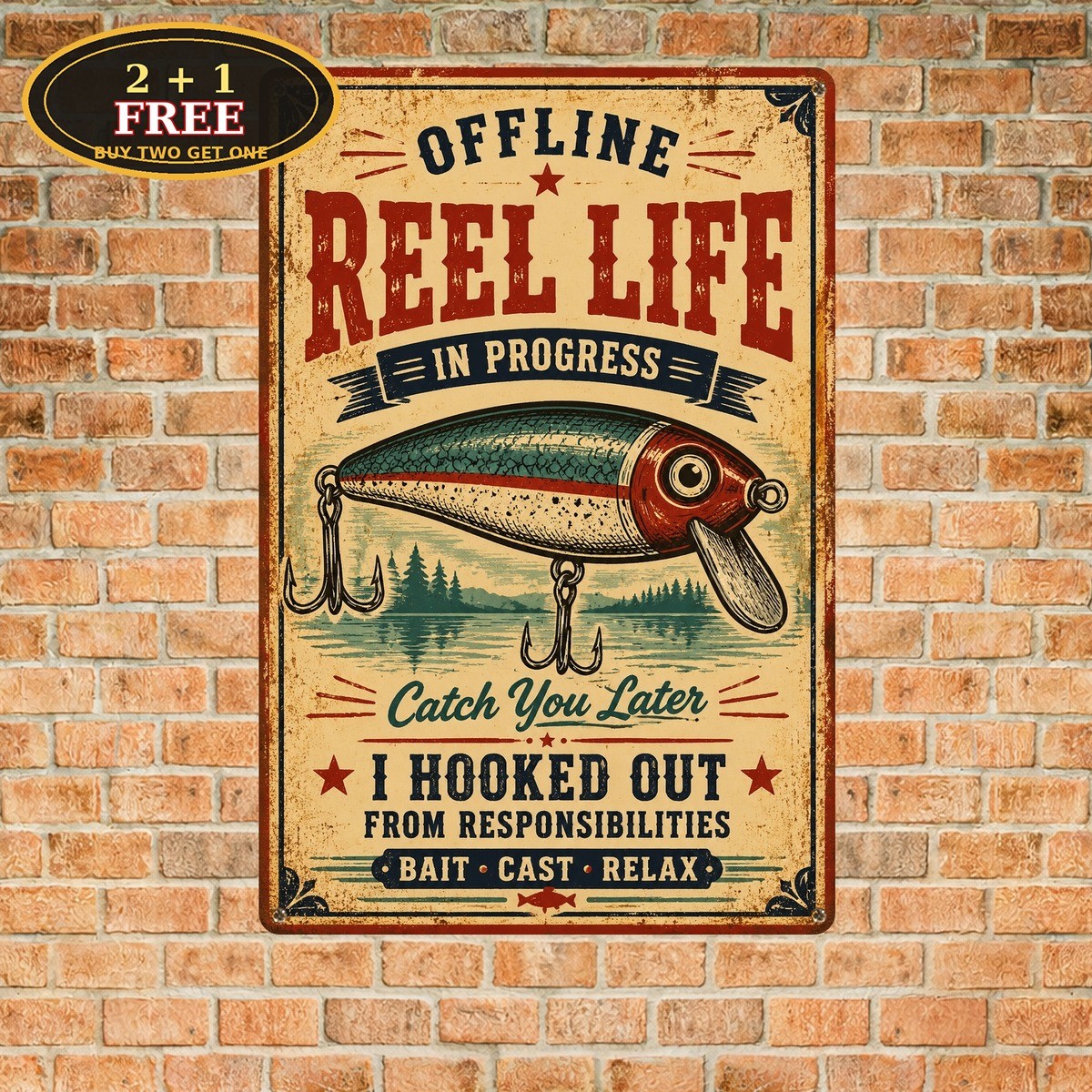 Gone Fishing Sign Timeless Angling Enthusiast Lake Stream Decor Metal Plaque Art