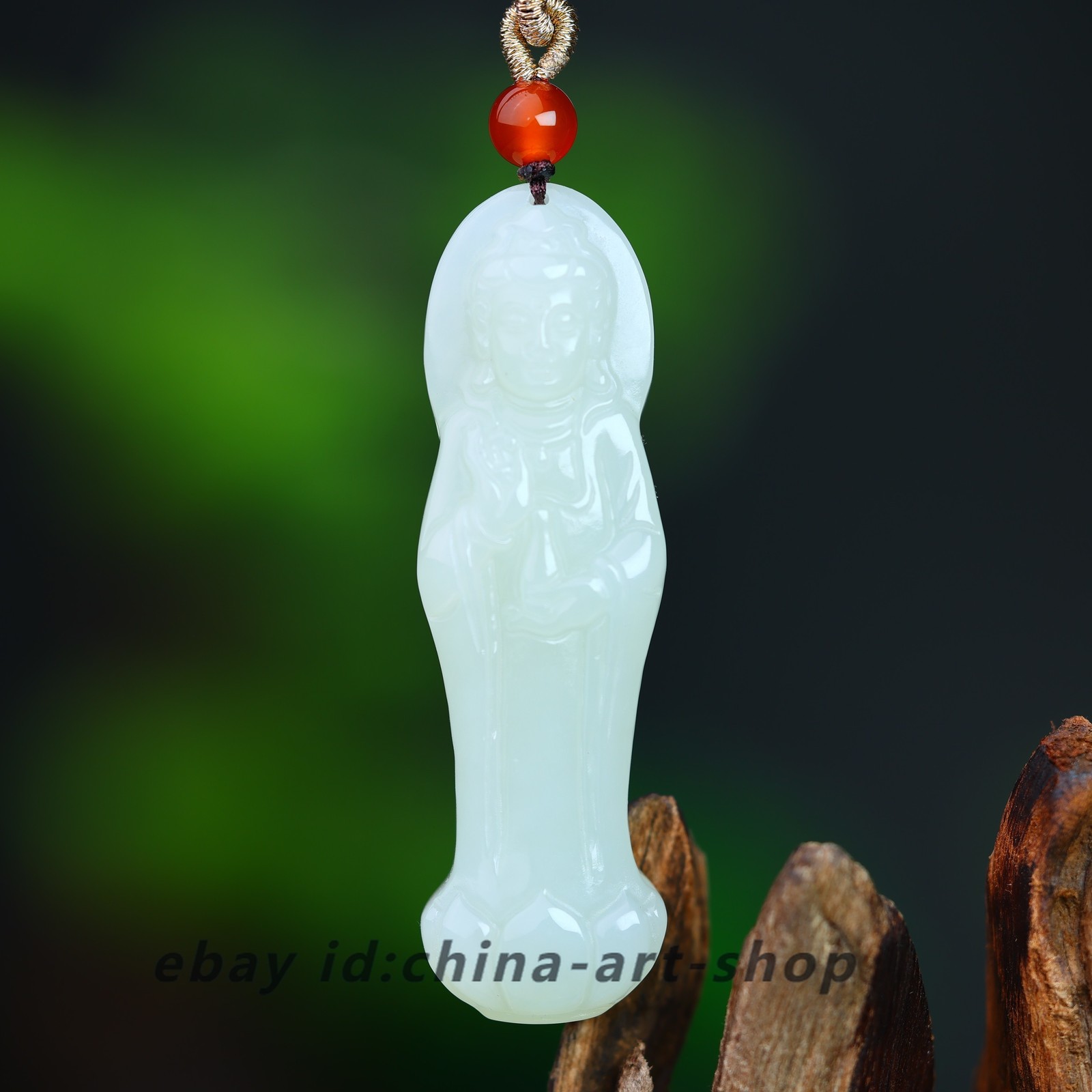 Natural Hetian White Nephrite Jade Carved Buddhism Stand Kwan-yin Pendant G38