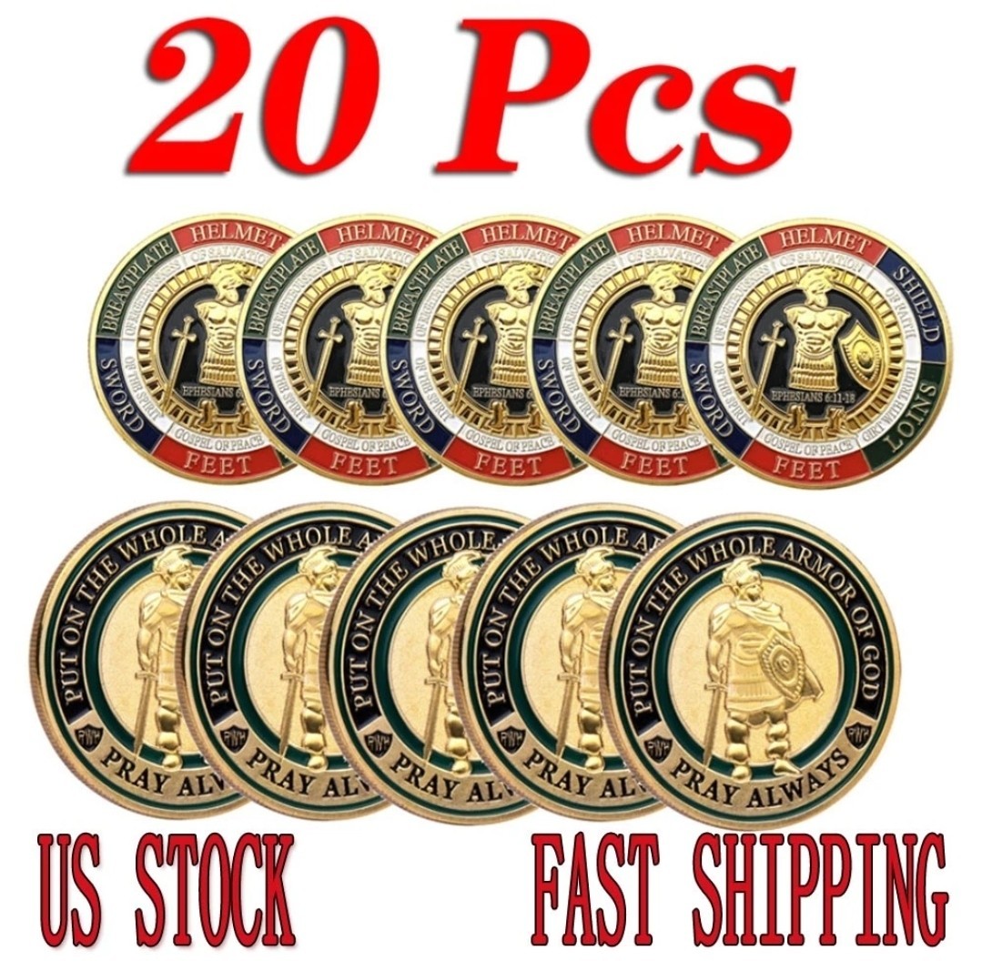20Pcs Put on The Whole Armor of God Commemorative Challenge Coin Collection Gift