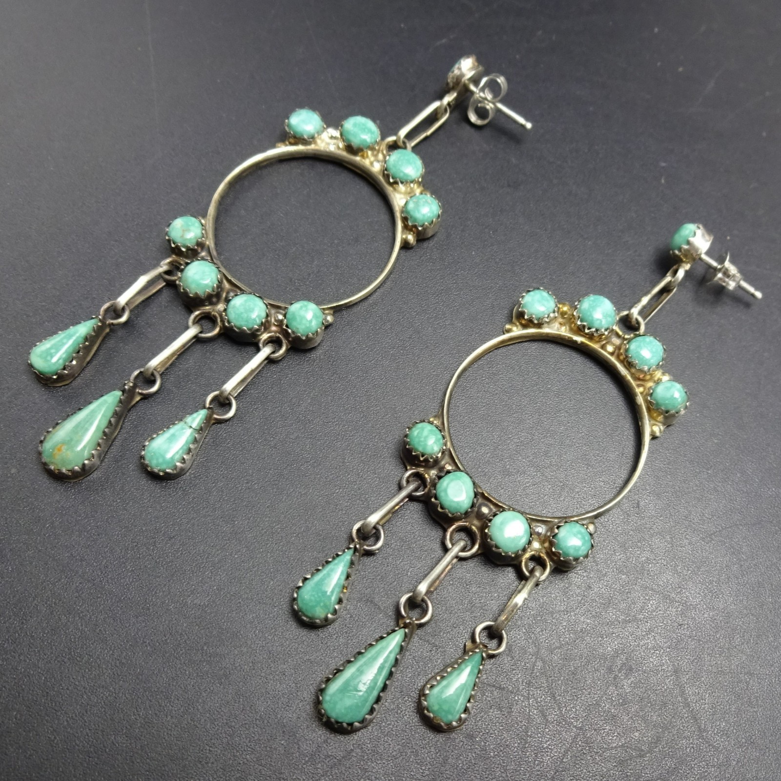 VIVIANITA BOOQUA Zuni Snake Eye Petit Point TURQUOISE EARRINGS Sterling Silver