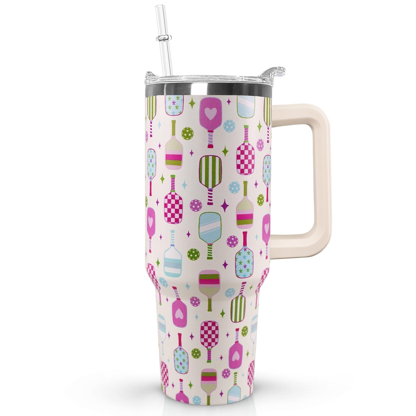Ceovfoi 40 oz Pickleball Coffee Mug Vacuum Insulated Travel Tumbler with Hand...