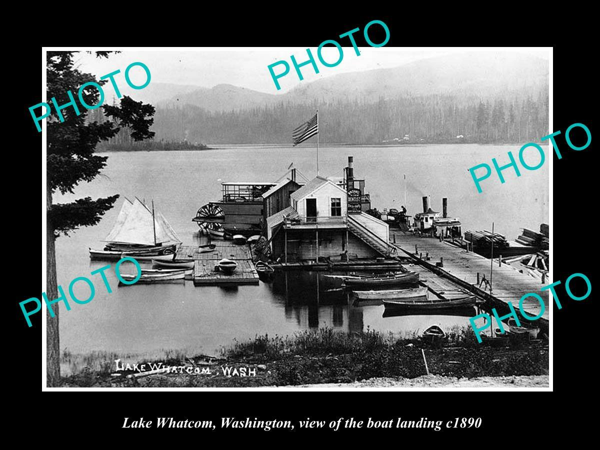 OLD POSTCARD SIZE PHOTO OF LAKE WHATCOM WASHINGTON THE BOAT LANDING c1890