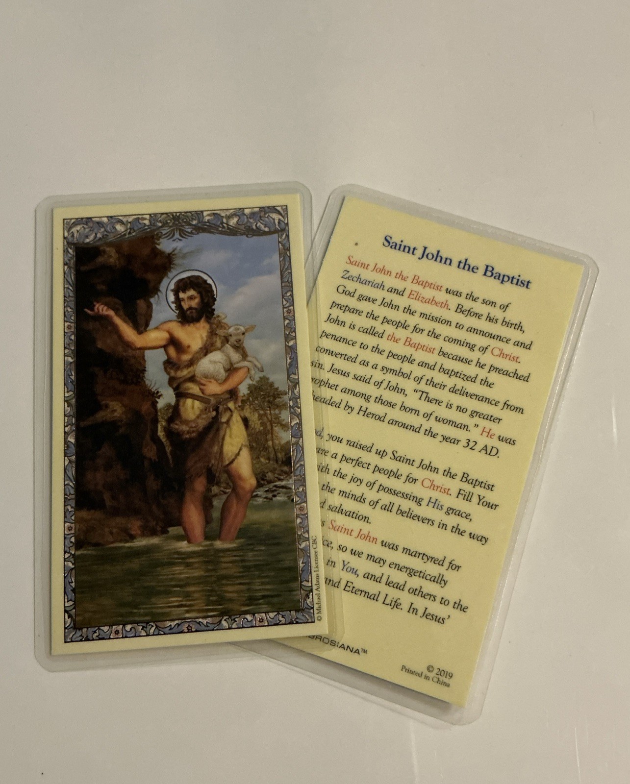 Laminated St. John the Baptist Holy Prayer Card Catholic