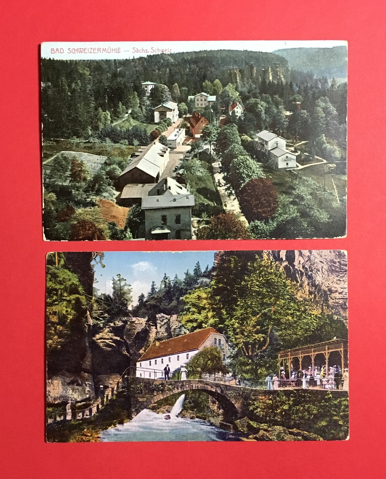 2 x Postcard Saxon Switzerland 1924/44 Bad Schweizermühle and Lochmühle (45833
