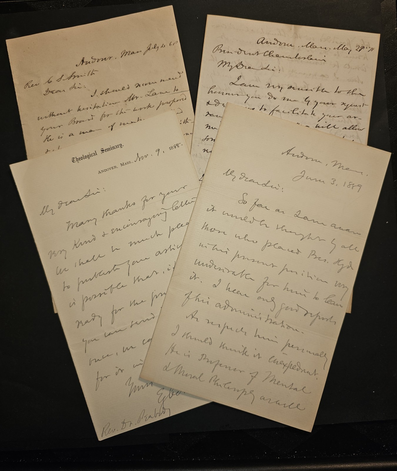 Lot 4 Egbert C. Smyth ALS 1860–1889 re: Bowdoin, Chamberlain, Hyde, Andover