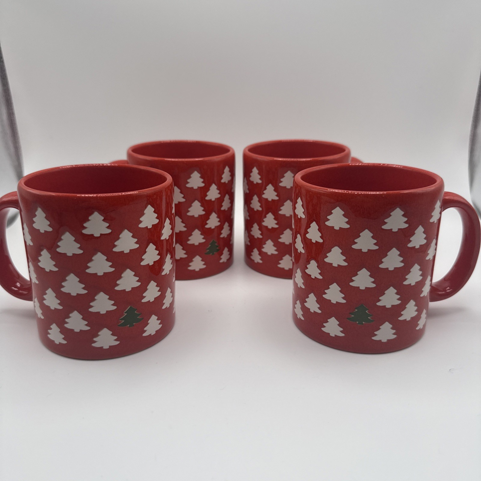 Vintage Waechtersbach West Germany Red Lone Christmas Tree Mugs Set of 4 Rare