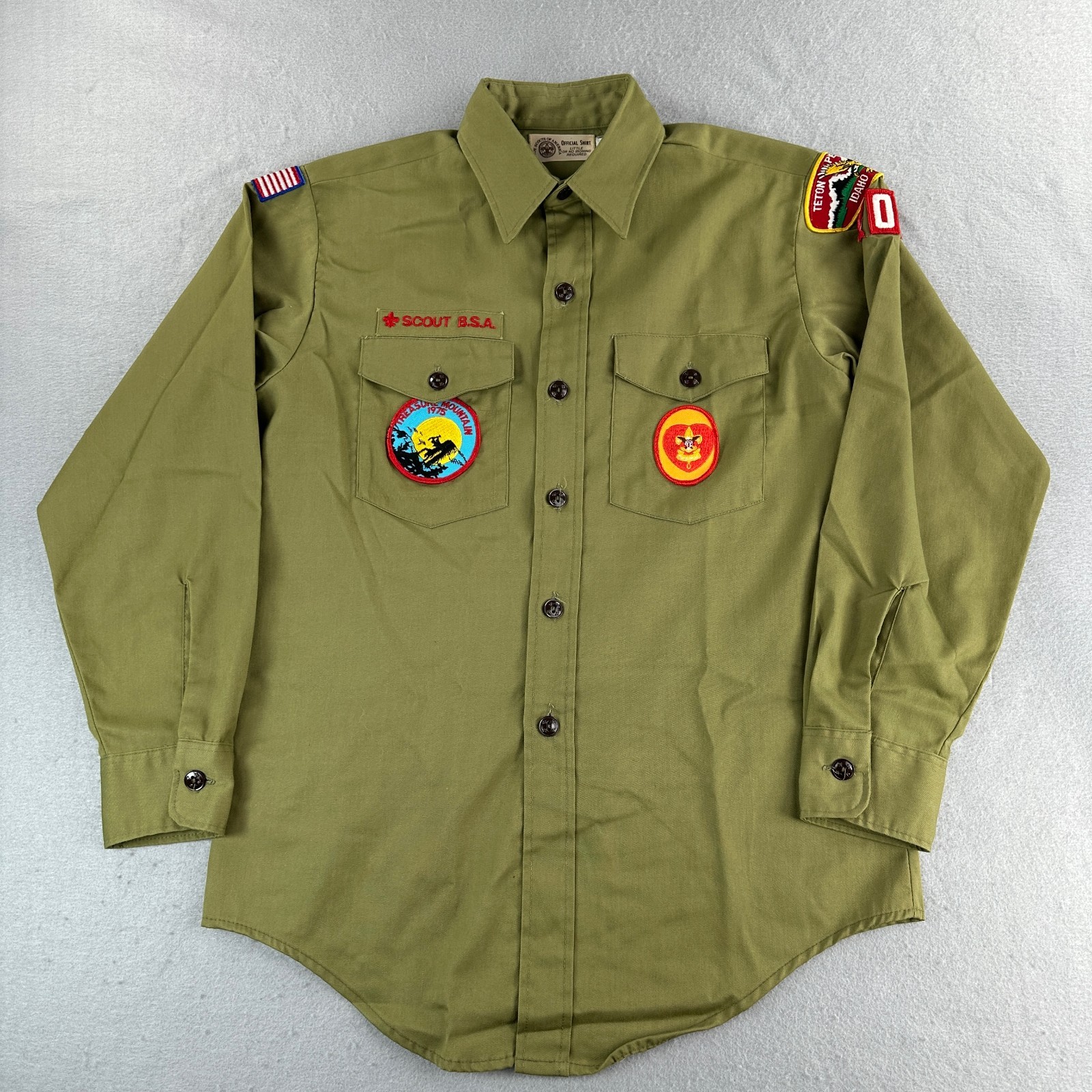Vintage Boy Scouts of America Uniform Shirt Mens Small 14.5 Green Rare 70s BSA