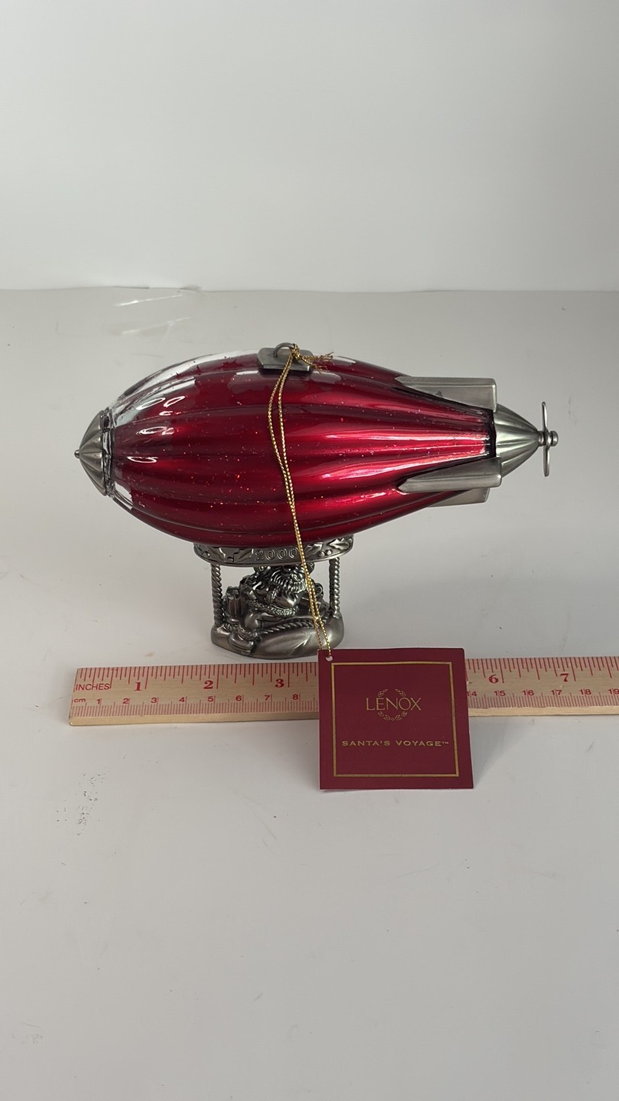 Lenox 2000 Santa\'s Voyage Blimp Christmas Ornament Red Glass and Pewter
