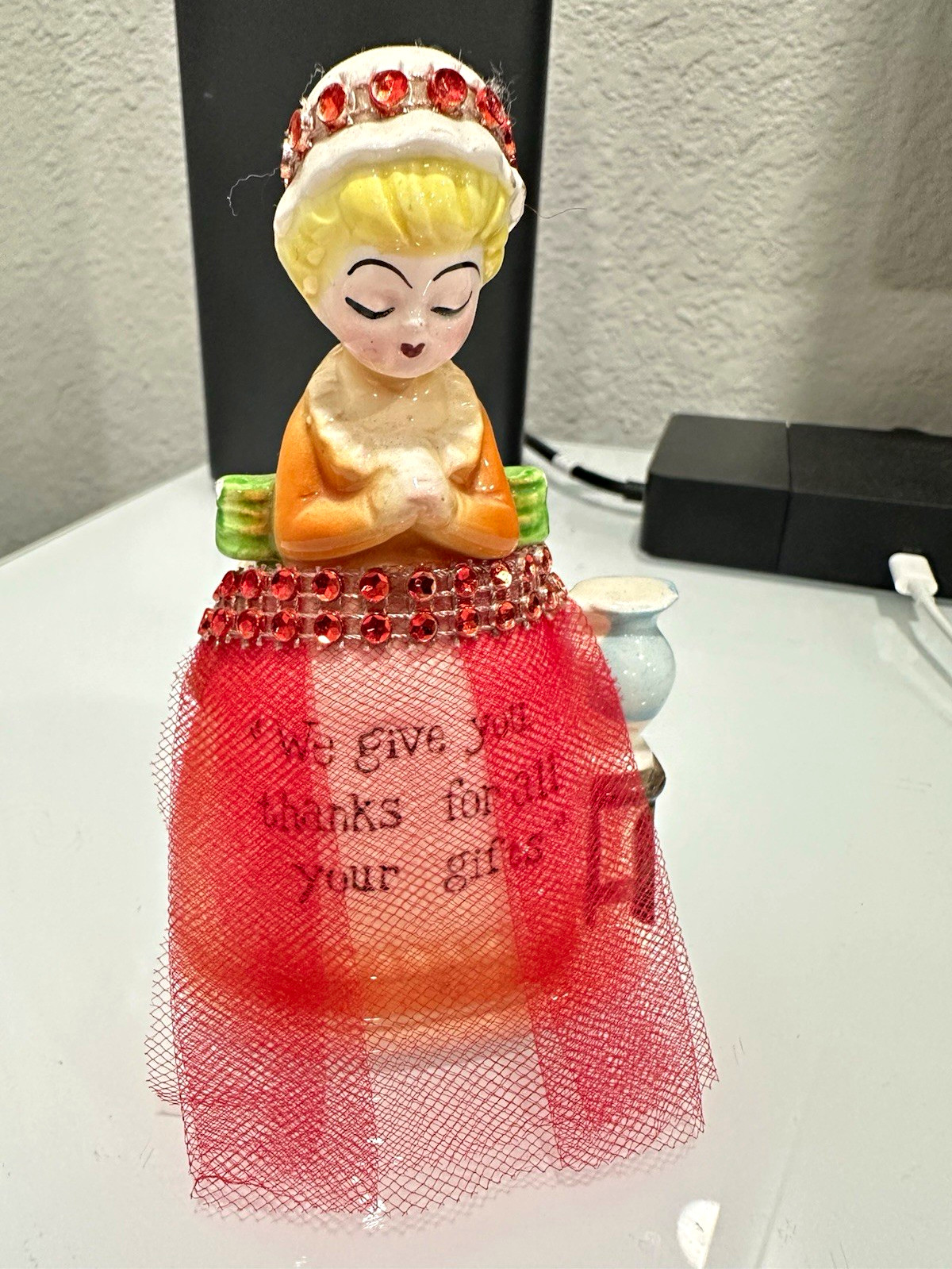 Vintage Prayer Lady napkin holder made in Japan Enesco \