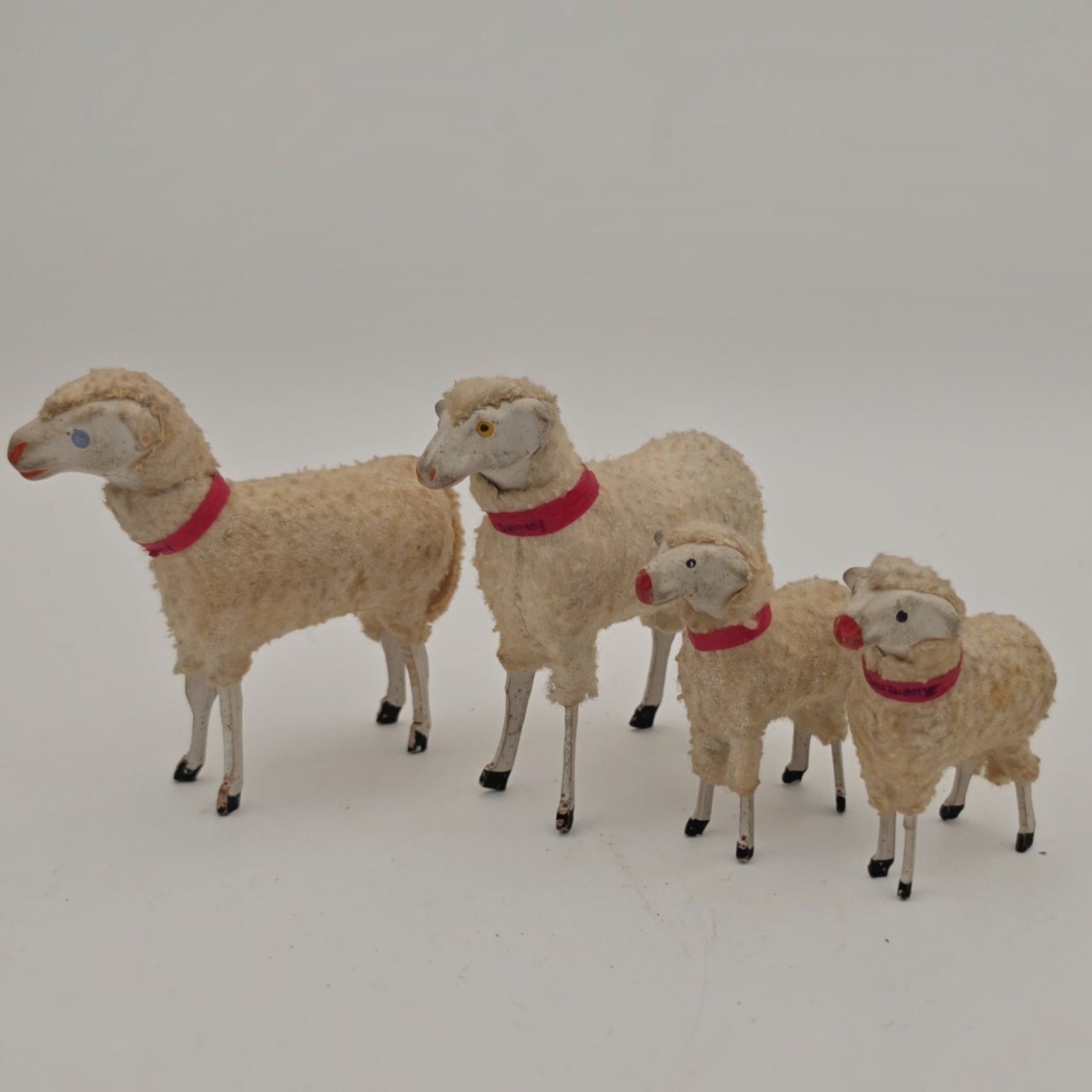 Antique German Putz Sheep Set of 4 - Pre-WWII Wooly Figurine Flock - Circa 1930s