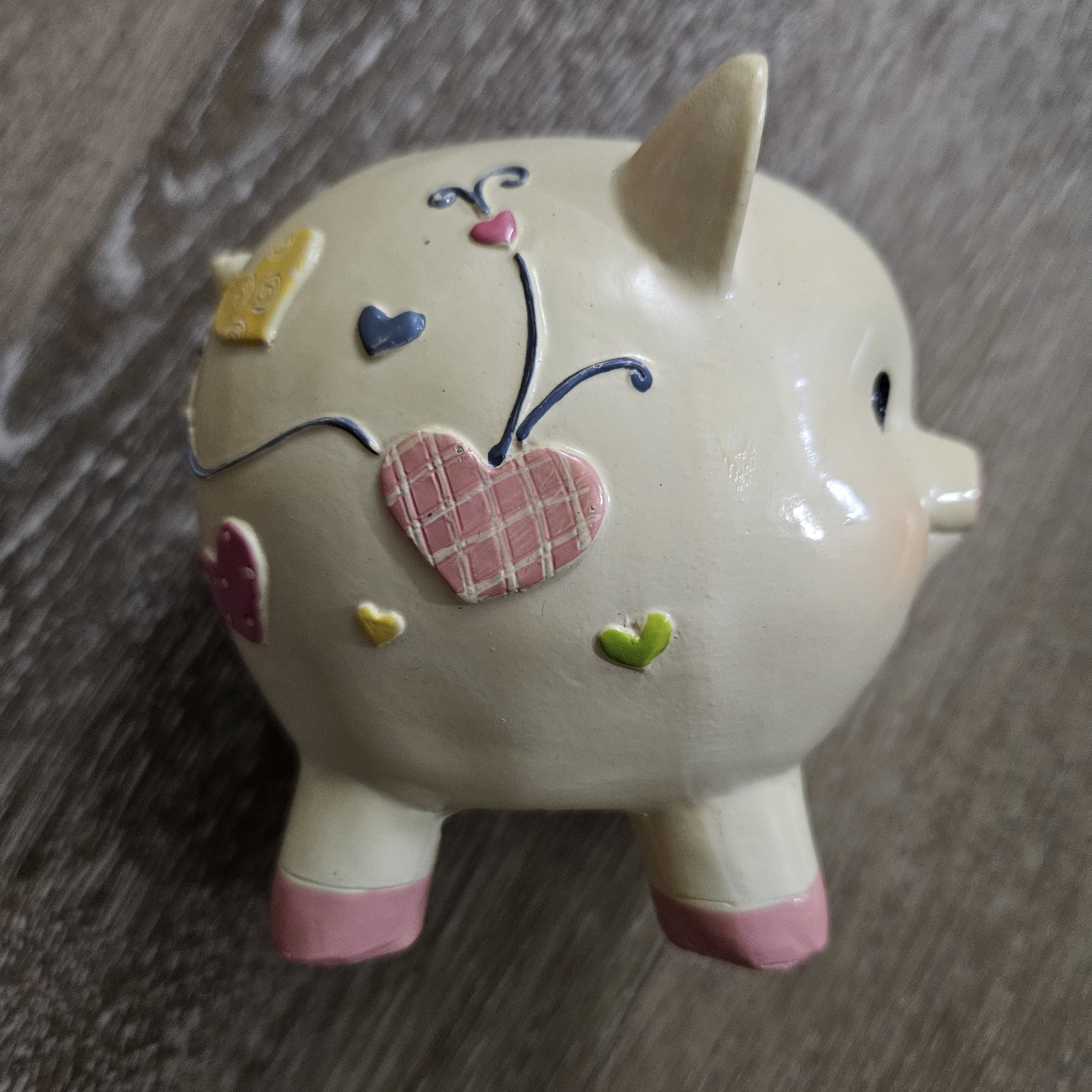 Vintage 1960s Piggy Bank Ceramic Hand Painted Floral Hearts 5\