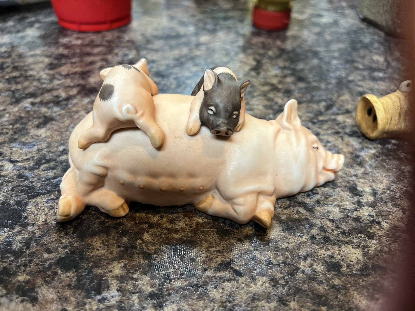 Porcelain Pig Figurines Sleeping Piglets Lay On Each Other
