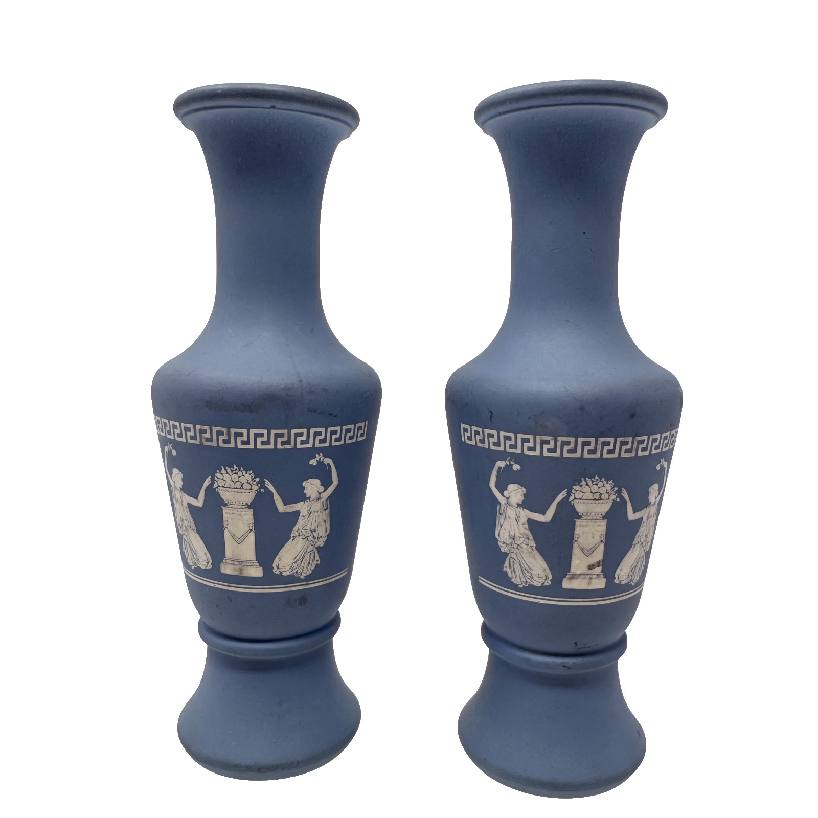2X Vintage Avon Wedgewood Blue Jasperware Bud Vase Grecian Design 5.75