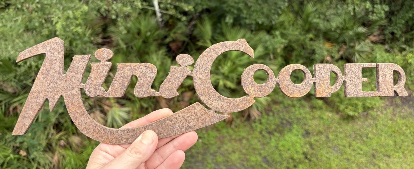 Mini Cooper Brand Logo Metal Wall Sign 15” Long Mini Cooper Brand Logo Metal Wall Sign 15” Long