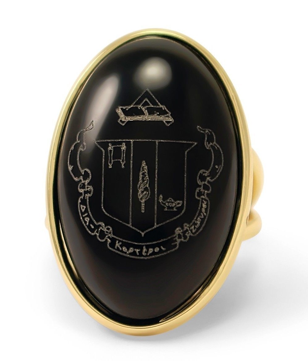 Delta Zeta Sorority Duchess Ring - 14k Gold Plated & Black Onyx- New