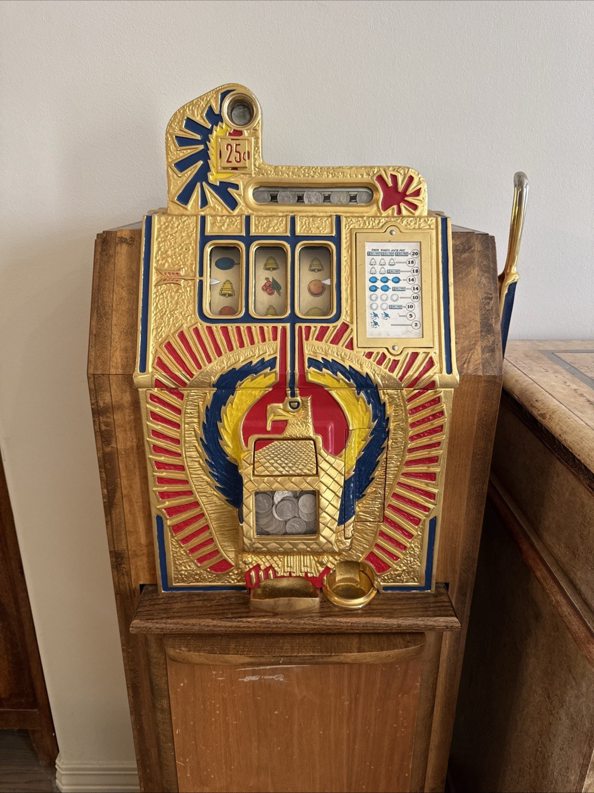 Royal Bell 25¢ Bell Fruit Gum Slot Machine Floor Stand Mills Style Vintage