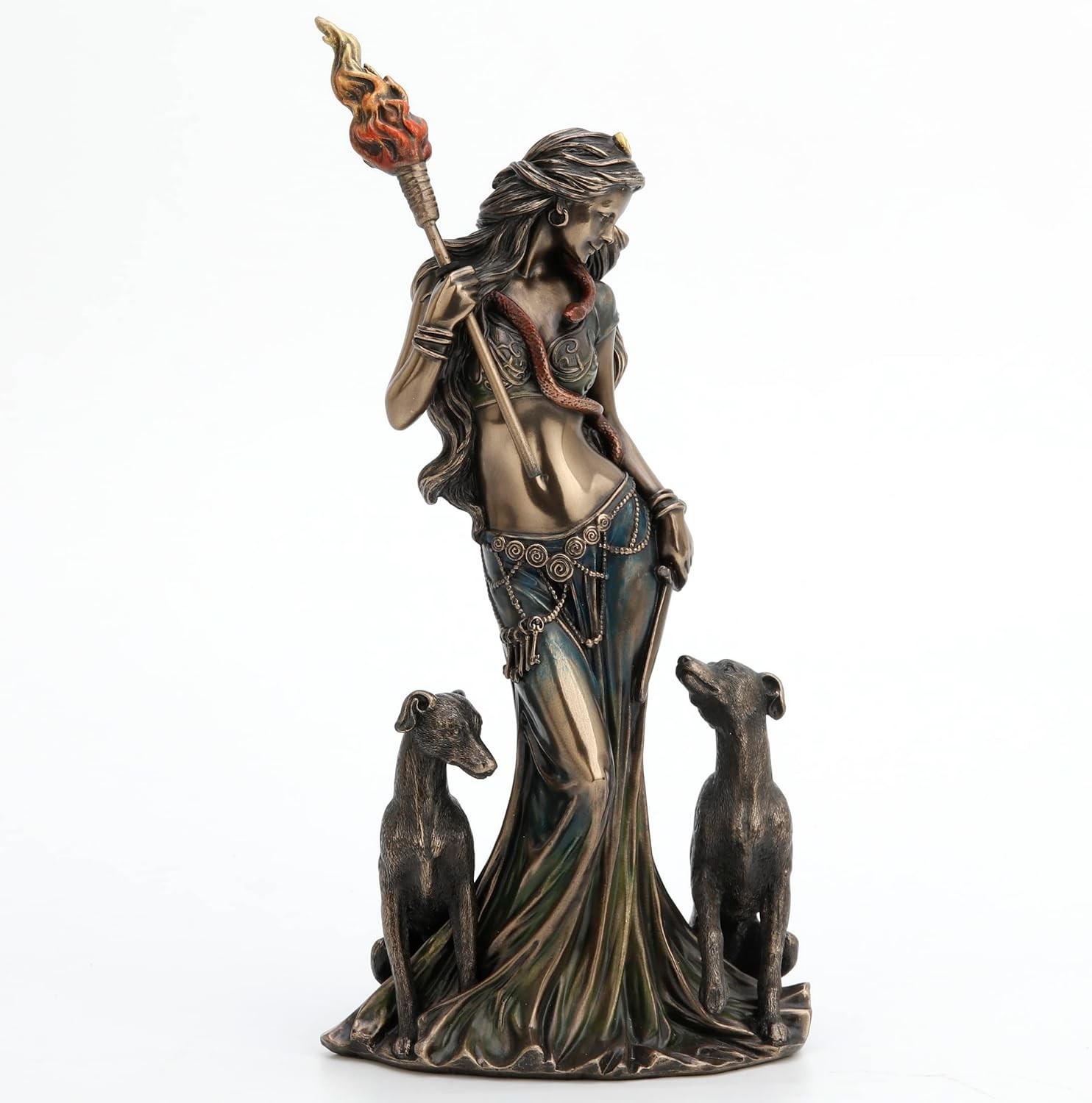 9 1/4 Inch Tall Hecate Greek Goddess of Magic with Her Hounds Cold Cast Bronzed