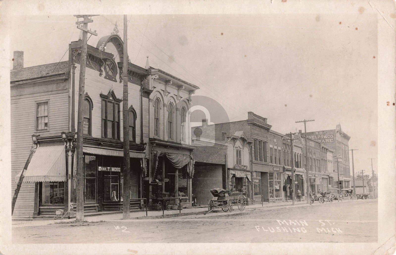 Street View Main St., Flushing MI Michigan 1925 RPPC Photo Postcard COPY