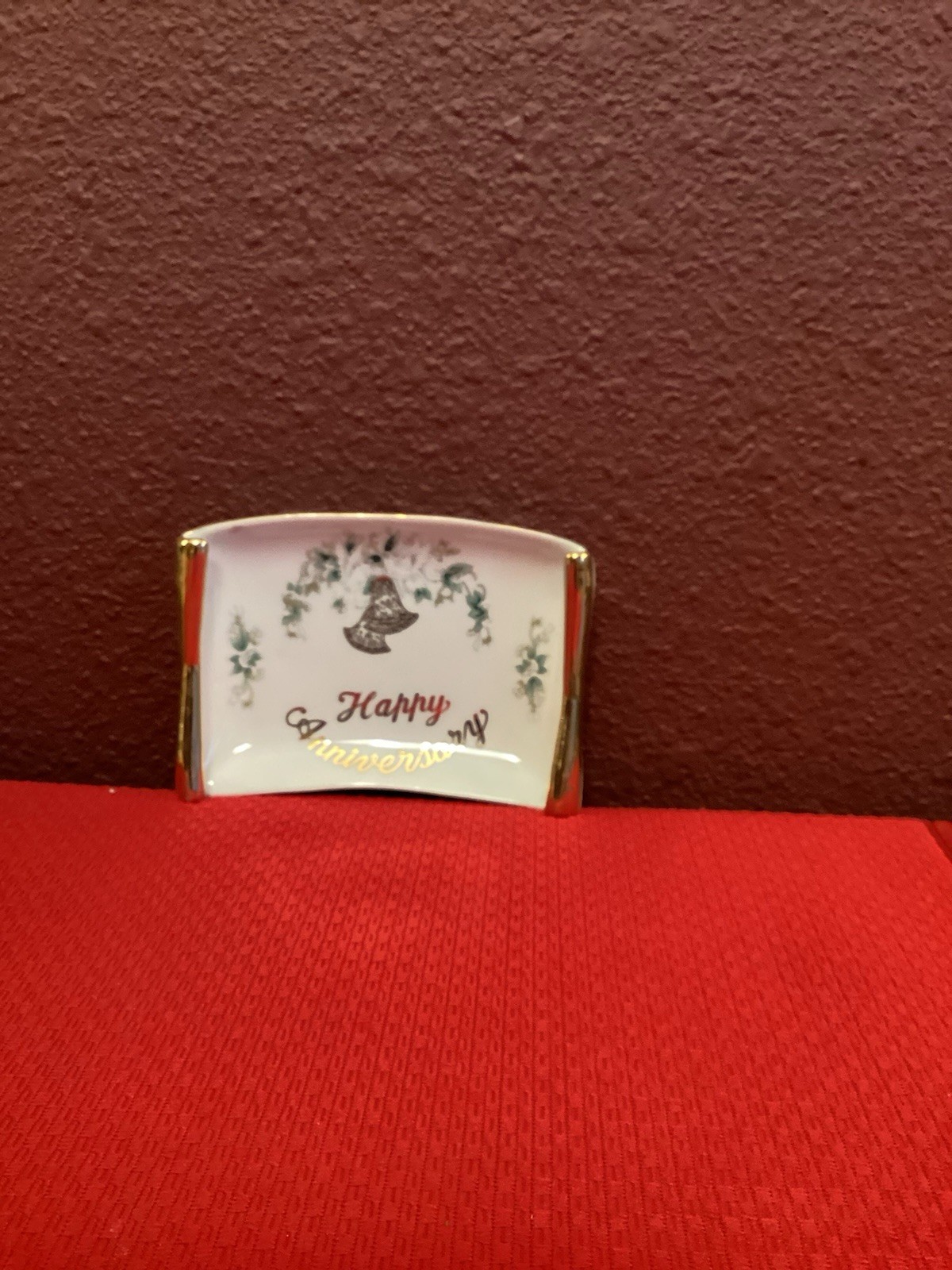 Lefton Happy Anniversary Handpainted Porcelain Trinket Tray #1310