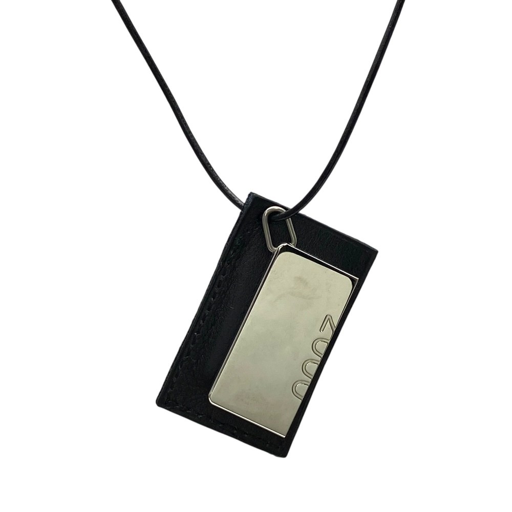 Hermes 2000 Symbol Choker Necklace Pendant Accessory Leather Metal Silver Black