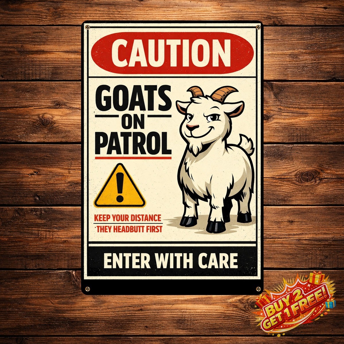 Beware Of Goat Funny Farm Animal Warning Metal Wall Sign 8x12