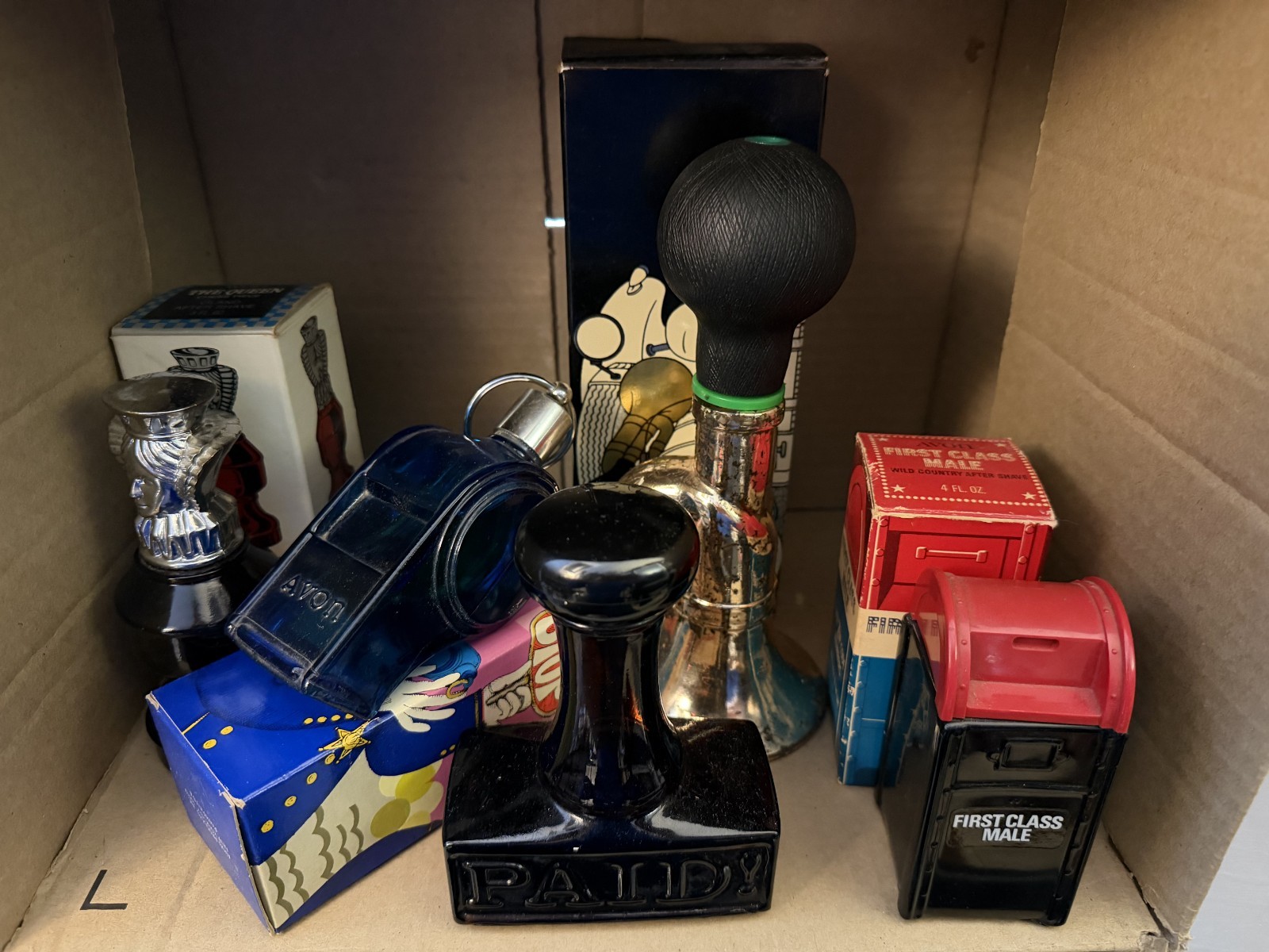 Vintage Avon Bottles Lot of 5 - Mailbox Chess Stamp Whistle Horn