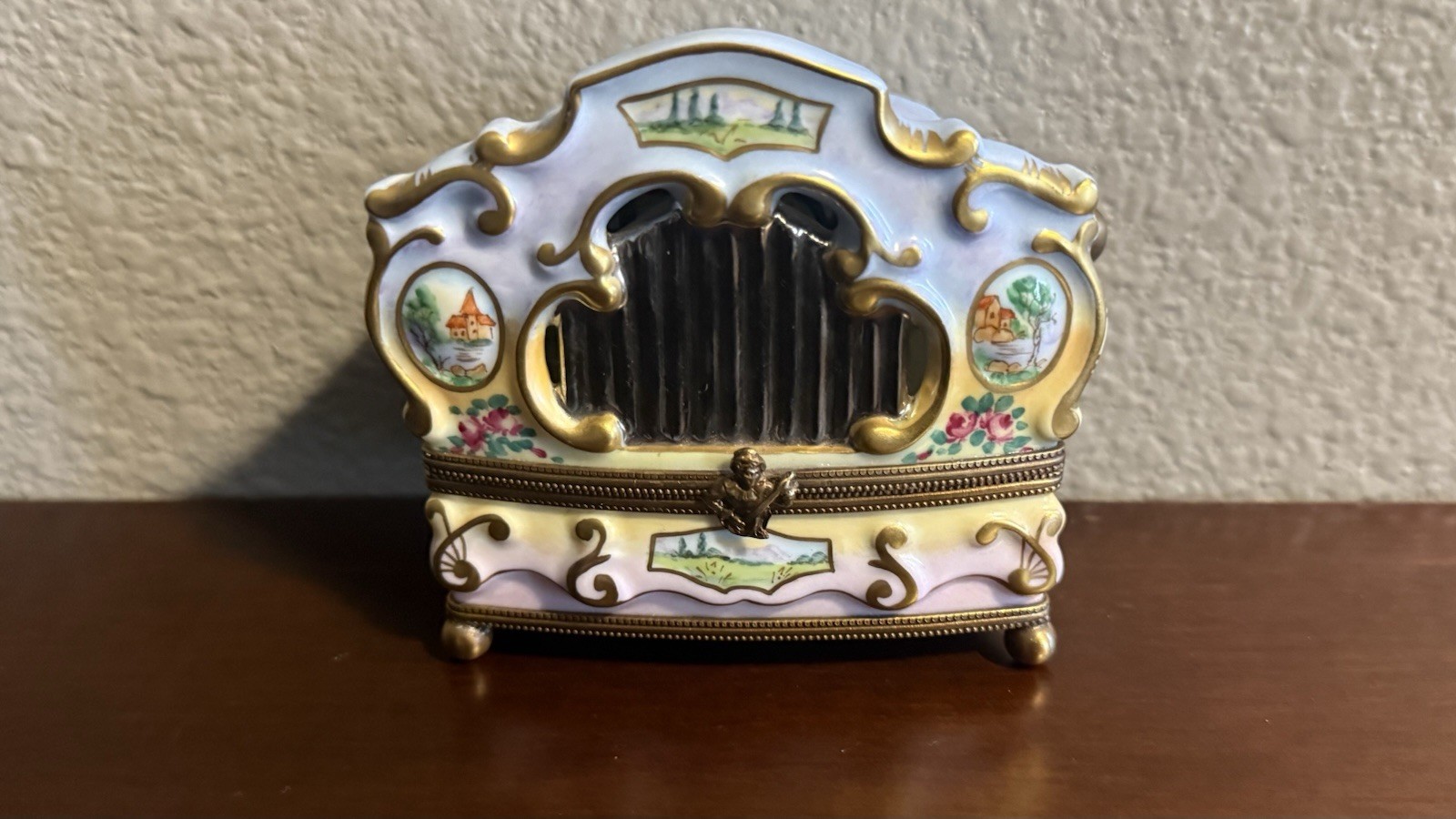 Limoges Music Box Organ Peint Main Chanille Rare