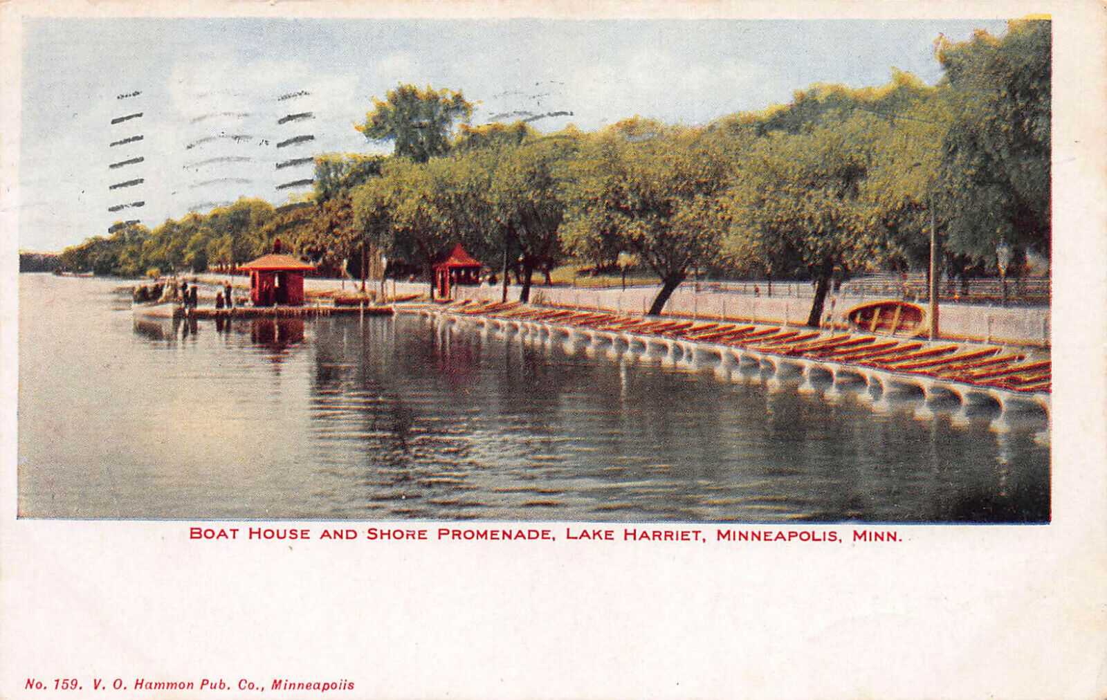 Boat House & Shore Promenade, Lake Harriet, Minneapolis, MN, 1906 Postcard, Used