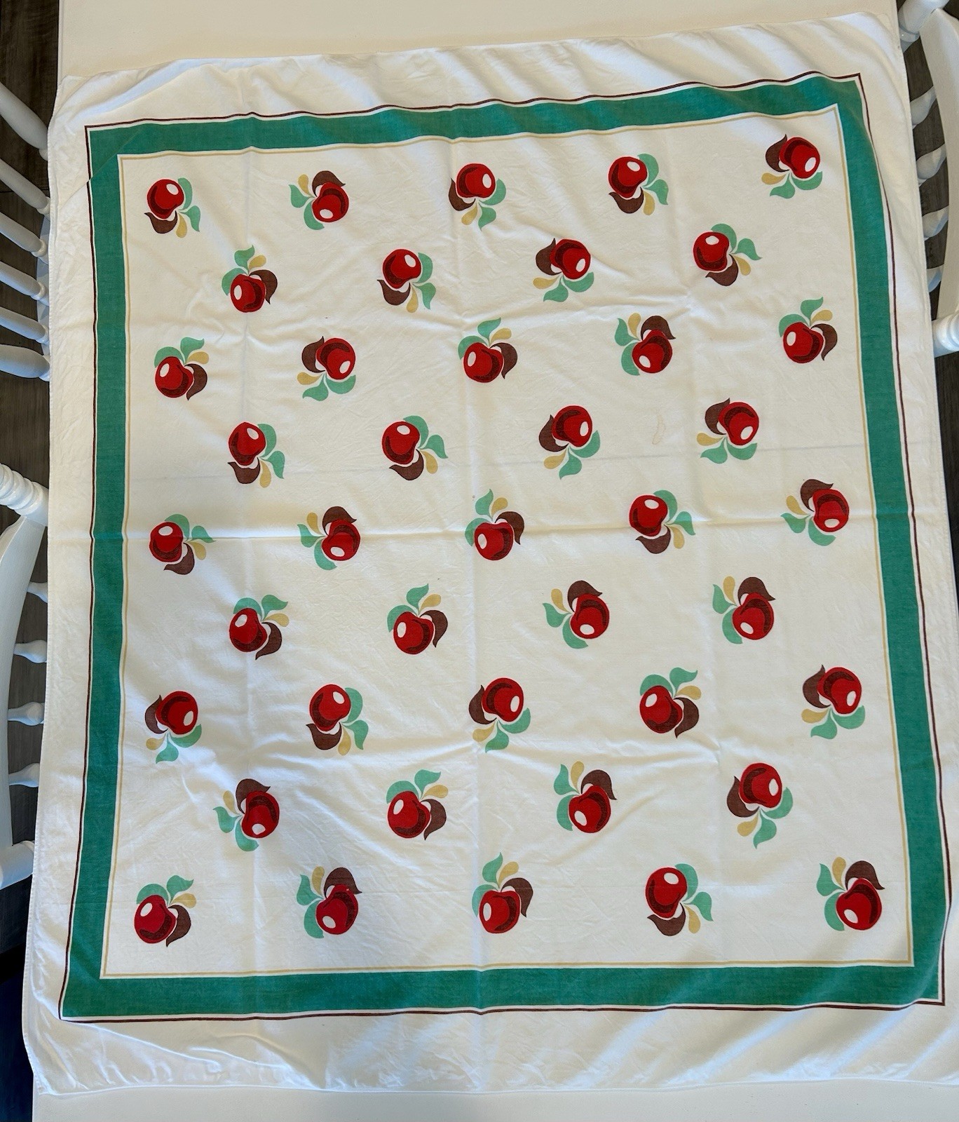Vintage 1950's Print Tablecloth Red Apples Fruit Country 49