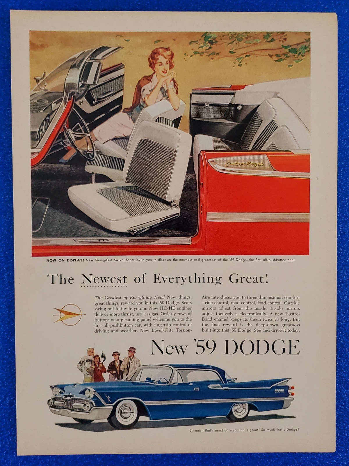 1959 VINTAGE DODGE CUSTOM ROYAL LANCER CONVERTIBLE CLASSIC CAR ORIGINAL PRINT AD