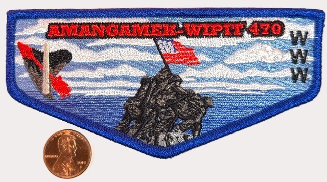 BSA BOY SCOUT OA AMANGAMEK WIPIT 470 IWO JIMA MONUMENT MILITARY PATCH FLAP MINT