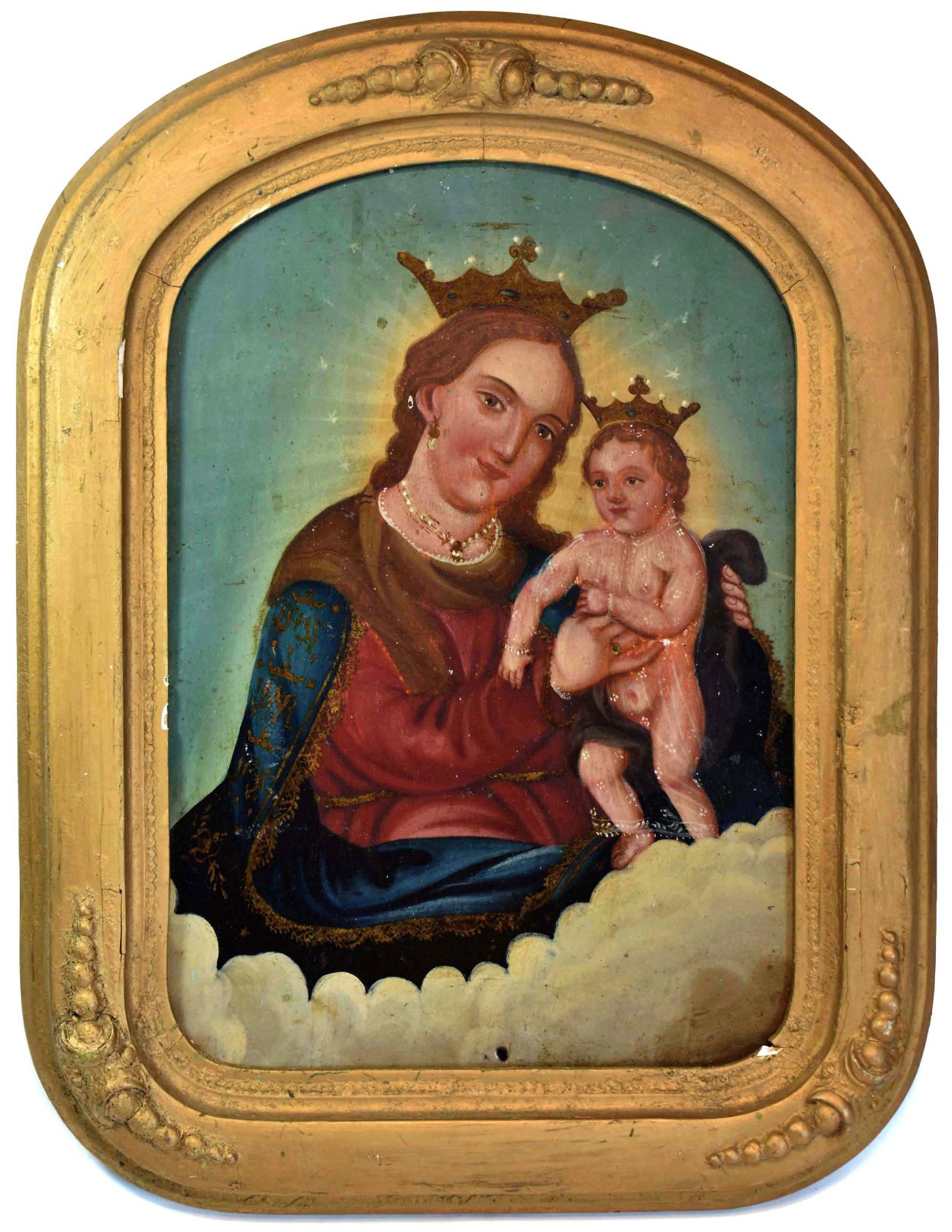 19th C. Mexican Folk Art Retablo - Painting on Tin - Antique Carved Frame - 18