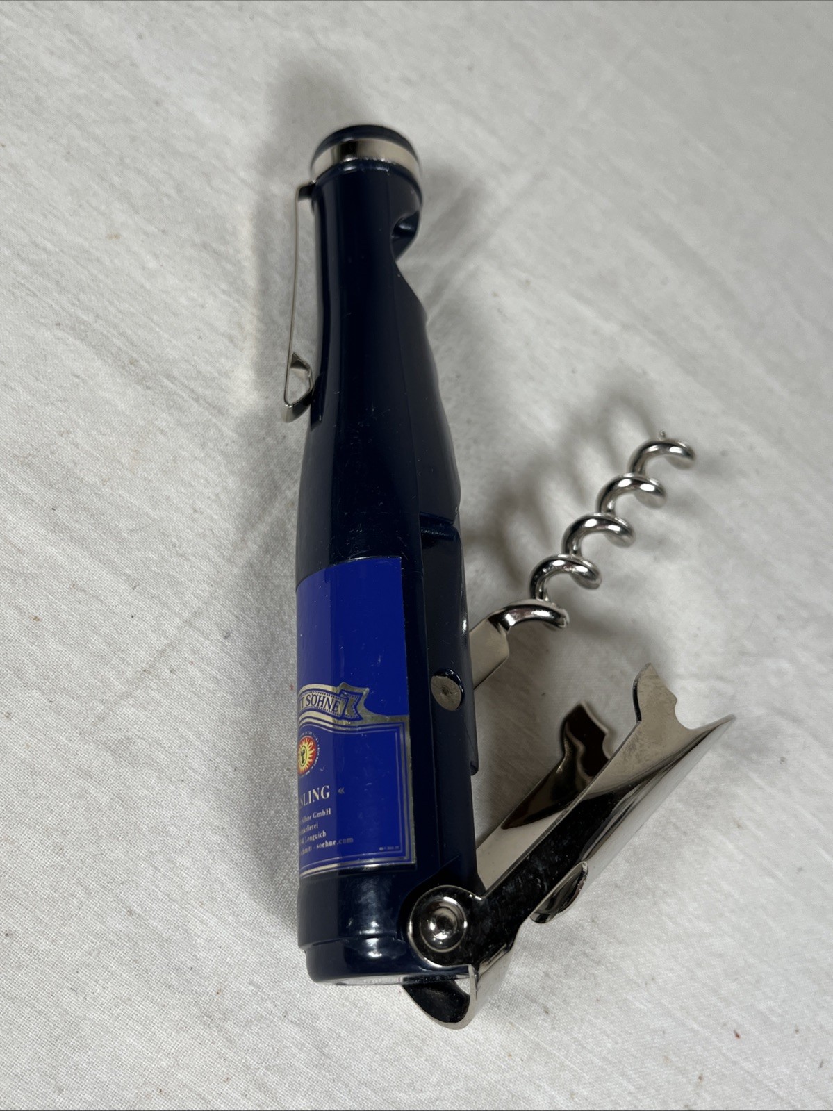 Schmitt Sohne Riesling Blue Wine Bottle Shape Wine Key Corkscrew & Bottle Opener