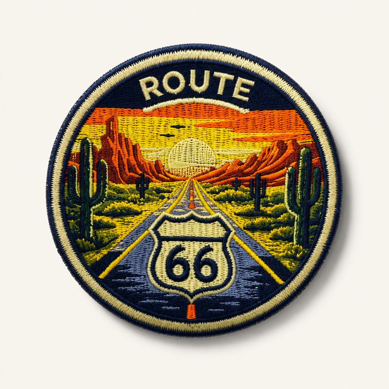 Route 66 Patch, 3 Inch Iron On Embroidered Road Trip Travel Souvenir Badge Route 66 Patch, 3 Inch Iron On Embroidered Road Trip Travel Souvenir Badge