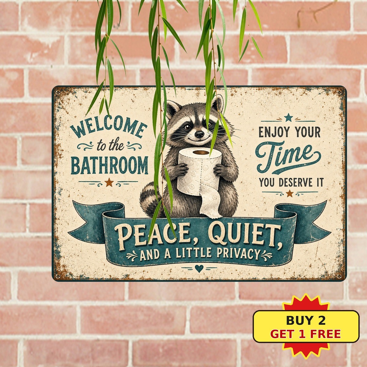 Funny Raccoon Bathroom Tin Sign Wash Your Paws Restroom Metal Plaque 8x12