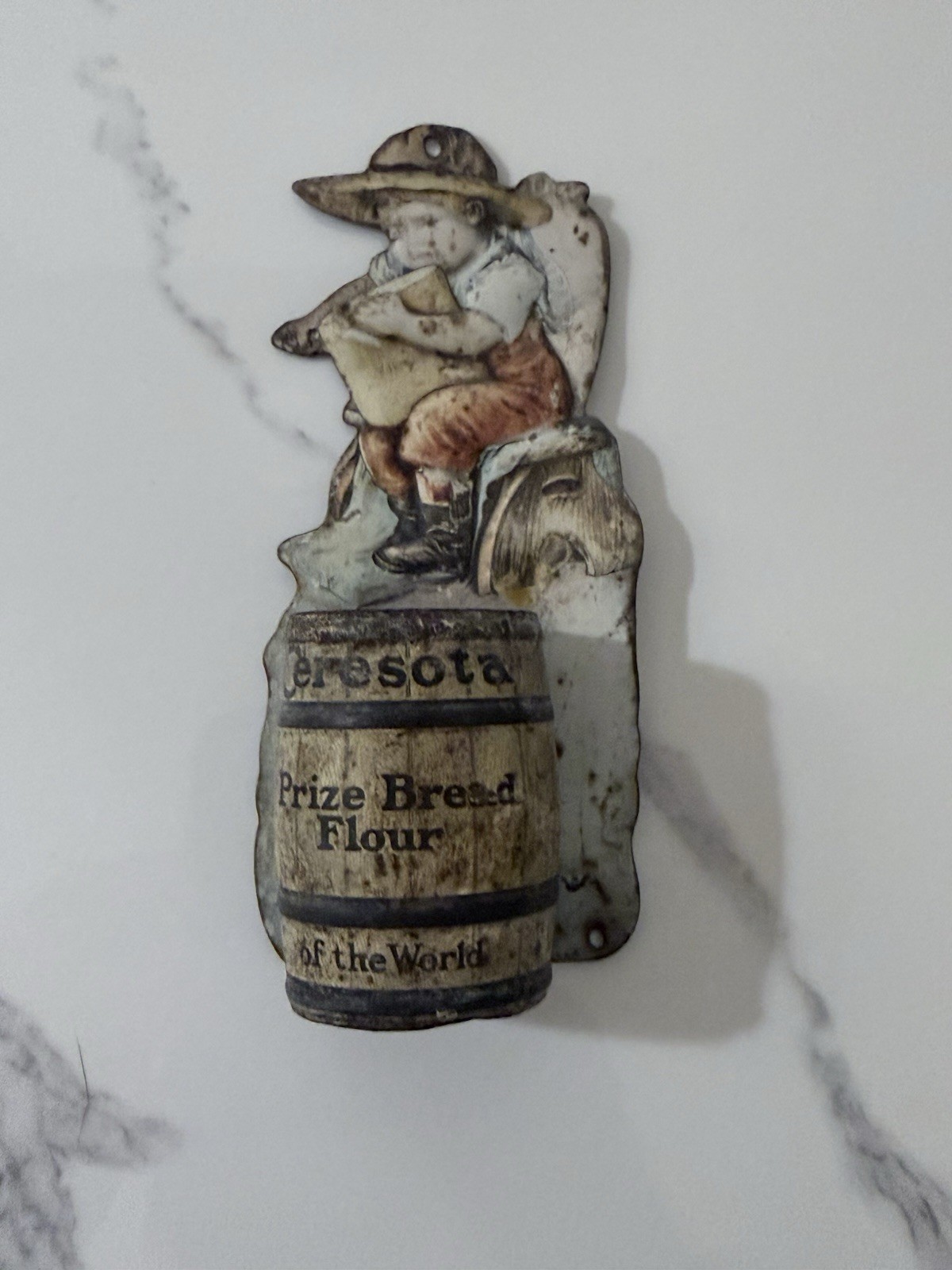 Antique Ceresota Prize Bread Flour Embossed Tin Match Holder Advertising