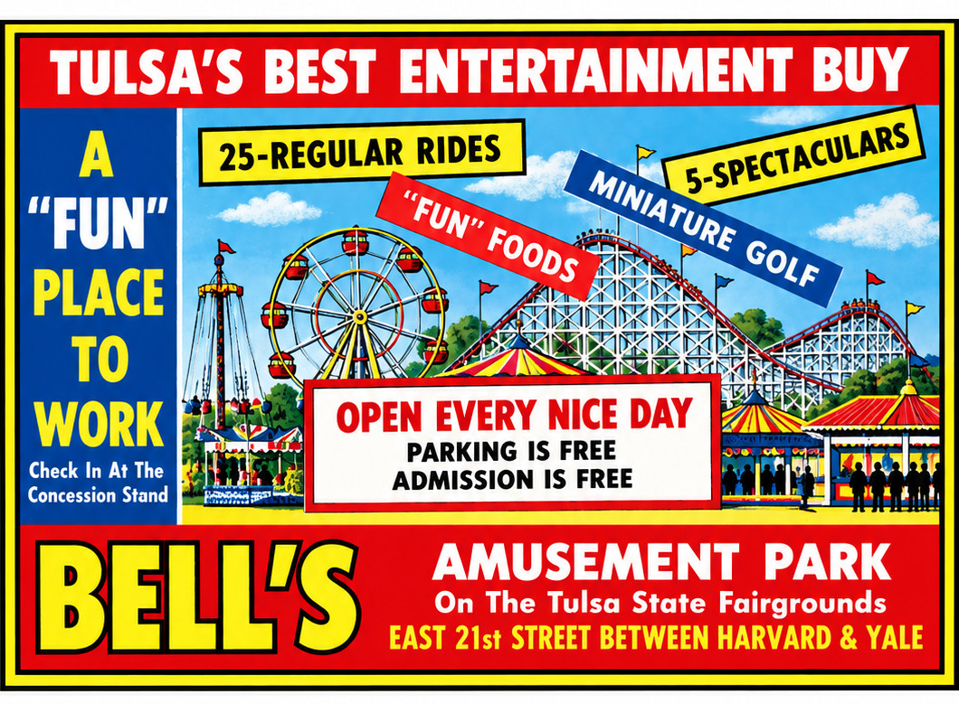 Vintage Bell's Amusement Park Ad Magnet - Tulsa Oklahoma
