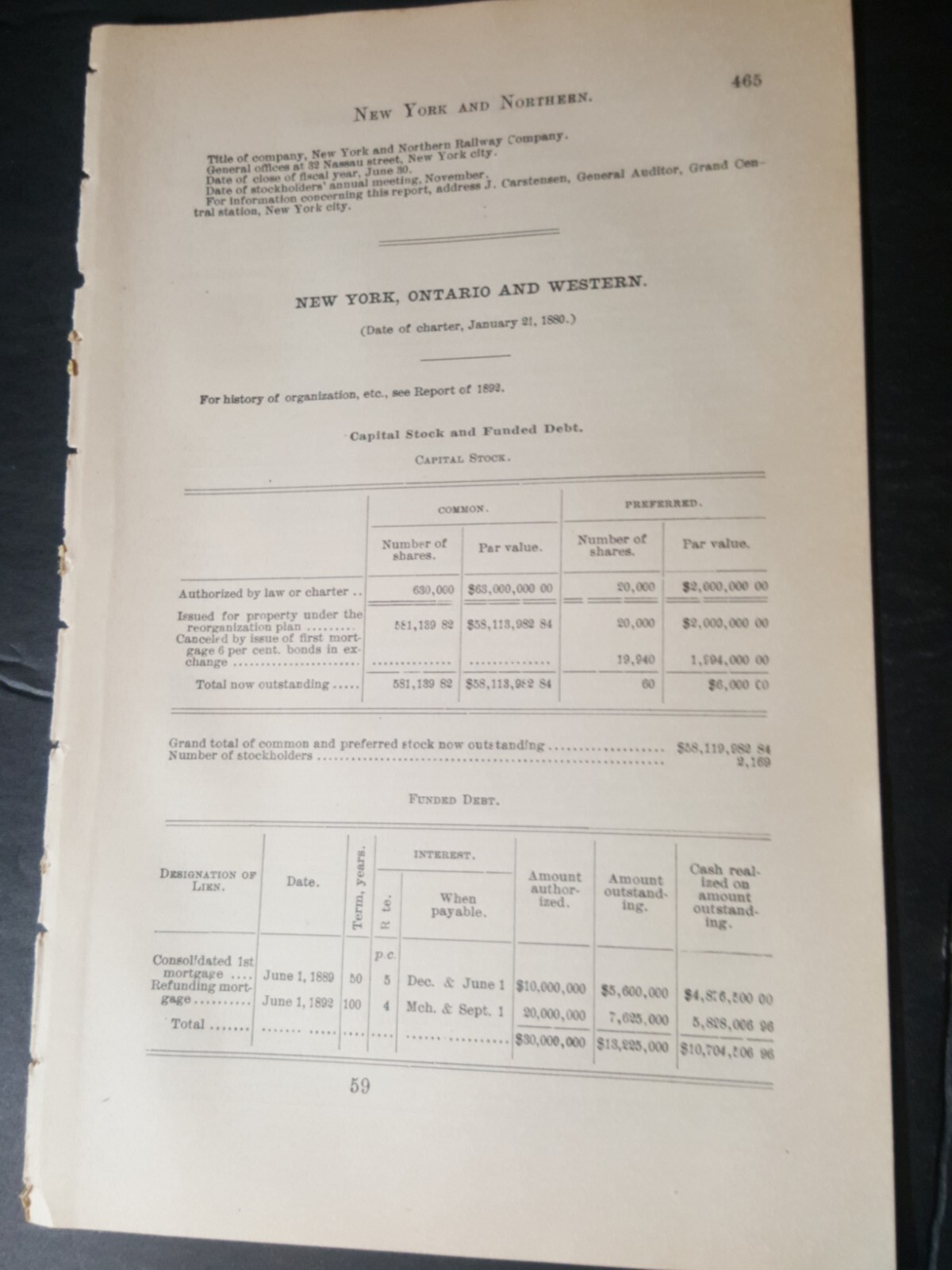 original 1895 train report NEW YORK ONTARIO & WESTERN RAILWAY Summitville  Delhi