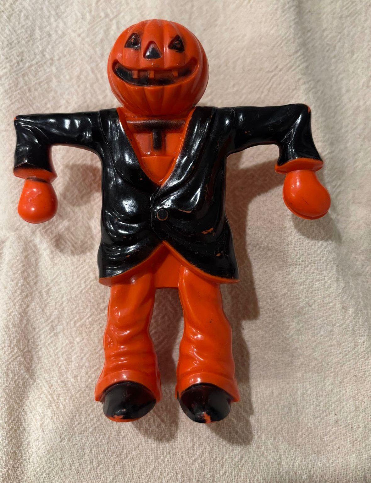 Vintage 50s-60s ROSBRO Hard Plastic Halloween Pumpkin Scarecrow Candy Container
