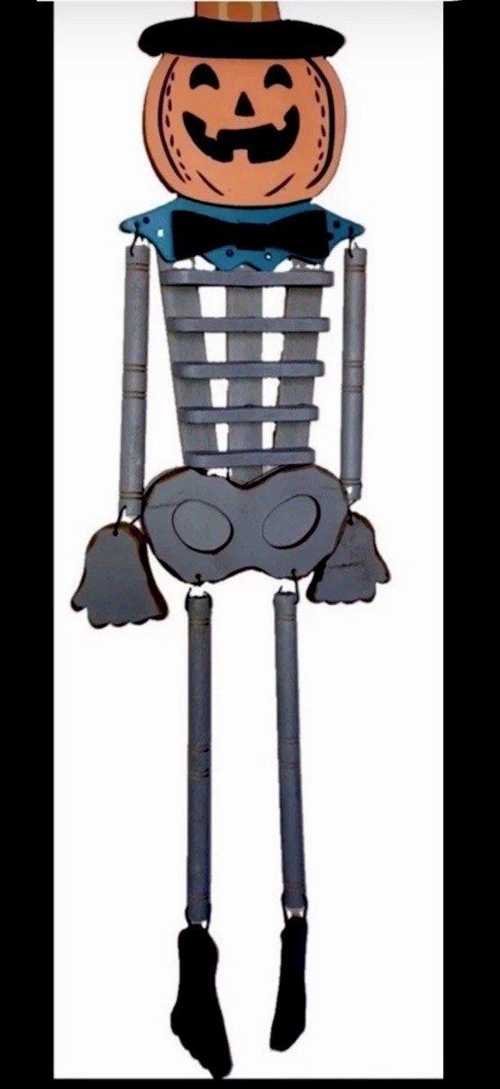 Nice Hanging Johanna Parker Pumpkin Peeps Wood Marionette Style Halloween 32”