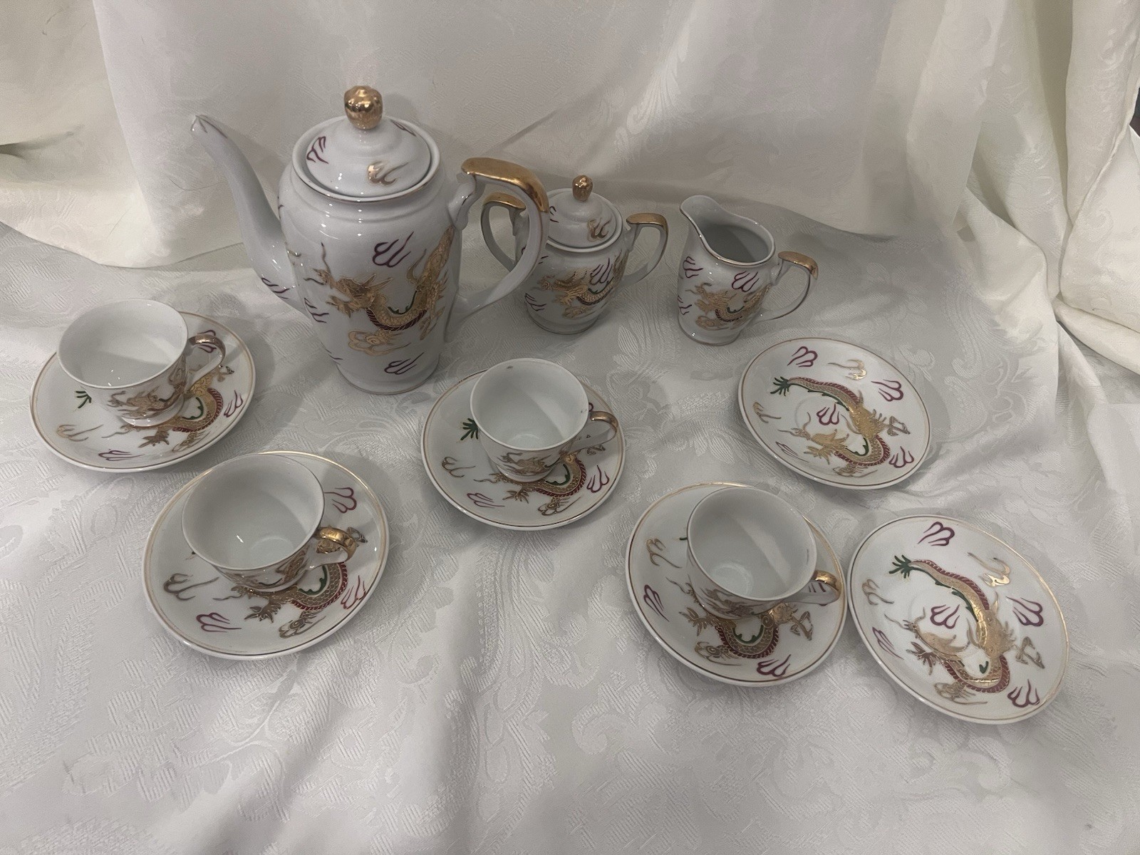 Vintage Sun Ray China Kutani Japan 231 Dragonware Tea Set 13 Pc Hand Painted