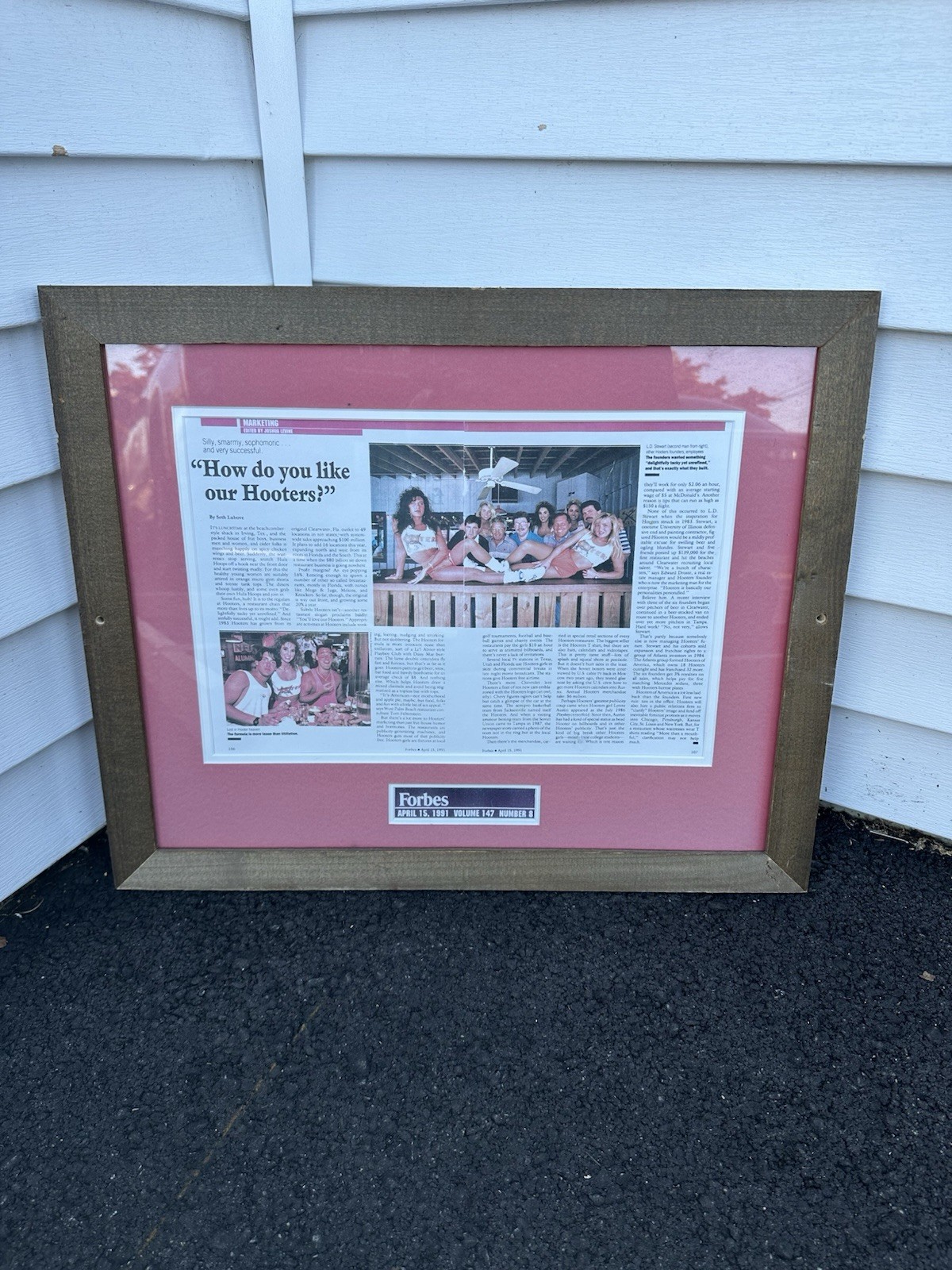 Vintage 1991 Hooters Restaurant Wall Frame Forbes Article Wood Frame Rare